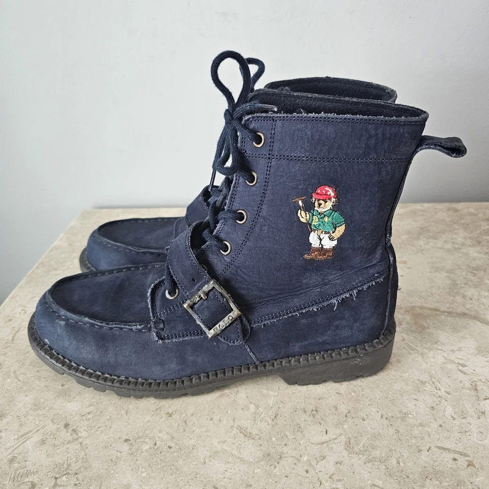 Polo Ralph Lauren Boots Youth Sz 7  Navy Suede Leather Bear Ranger Fits Womens 8